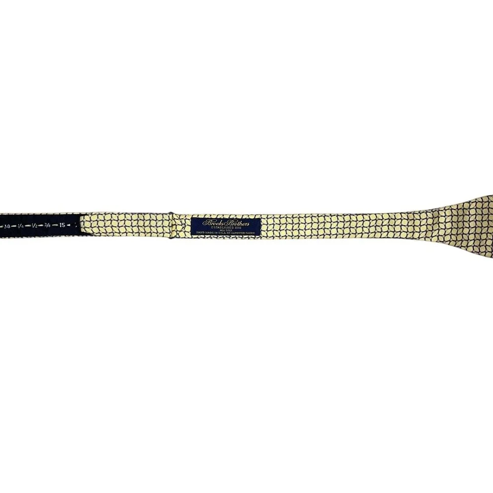 Brooks Brothers‎ Mens Silk Bow Tie Yellow Navy Geometric Lattice Self Tie USA